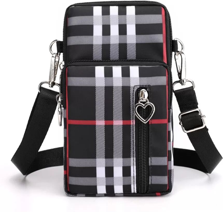 INF Grande pochette pour téléphone à motif quadrillé - Sac pour téléphone portable en nylon et polyester