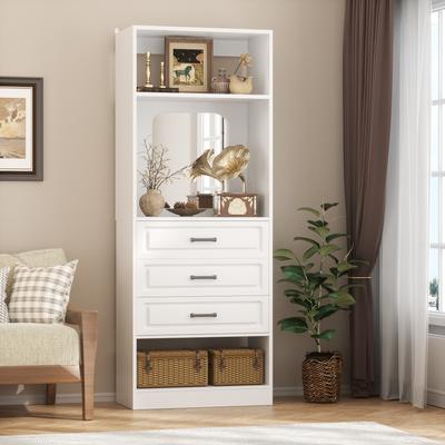 Rackcog Cimly 25'' Freestanding Closet System with Drawers and Mirror, Display Shelves Organizer with Shelving