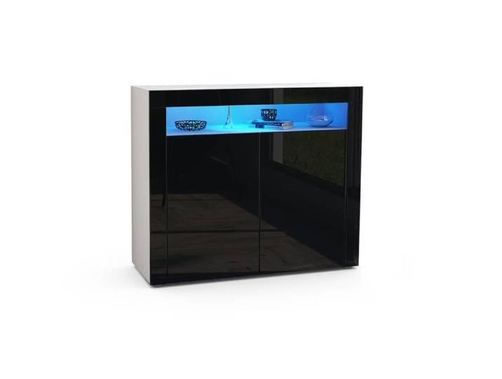 Vladon Commode buffet Valencia en Blanc mat - Noir haute brillance - Noir haute brillance