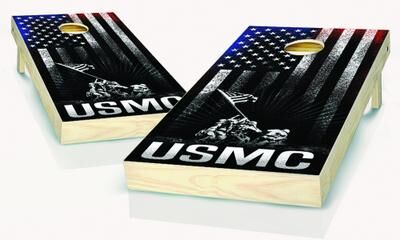 Skip's Garage USMC Hanging Stripes Outdoor Cornhole Board Game Set
