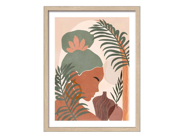 Holzbild Flower Girl Illustration Typ B Floatglas, MDF Braun/Grün/Beige 33 x 43 x 1cm