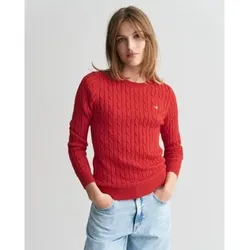 Gant für Damen. 4800100 Pullover mit Rundhalsausschnitt aus rotem Baumwoll-Rippstrick mit ecrufarbenen Rippenbündchen (XL), Lässig, Baumwoll