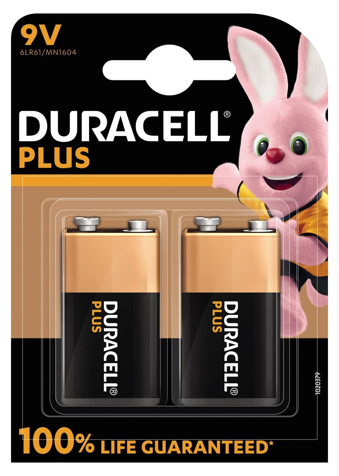Duracell Plus Alkaline E-Block 6LR61 9V batterijen, 2 stuks