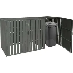 1er WPC-Mülltonnenverkleidung Erweiterung MCW-J28, Mülltonnenbox, Metall Holzoptik ~ anthrazit