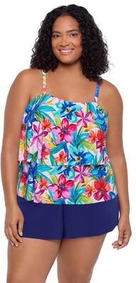 Plus Size Women's Roxy Two Tier Swim Romper by Trimshaper in Tropical Treasure (Size 16 W)