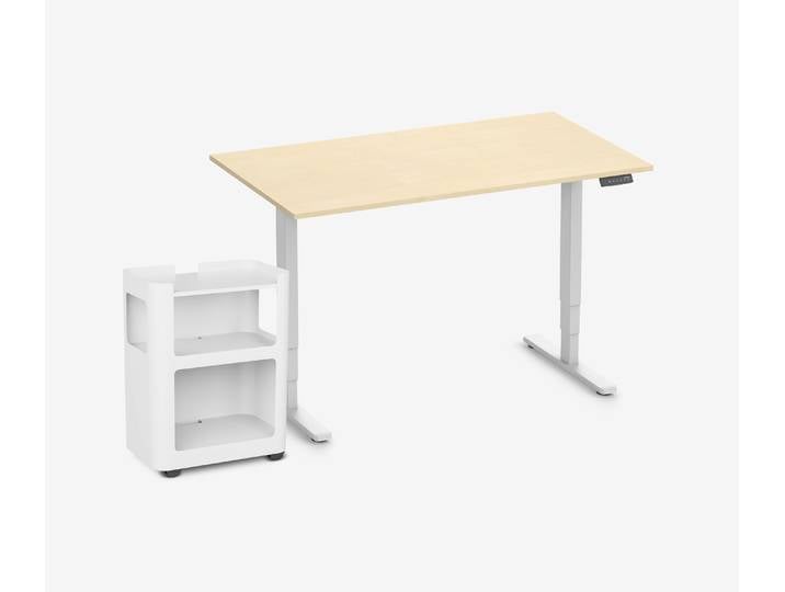 FOKUS Schreibtisch + Rollwagen Birke Weiß 140x80