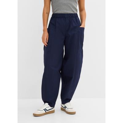 Pumphose BONPRIX, Damen, Gr. 48, N-Gr, dunkelblau (länge: regulär), Obermaterial: 98% Baumwolle, 2% Elasthan, loose fit lang, Hosen, extra weiter Schnitt, bequemer Bund, lockere Passform im Loose Fit