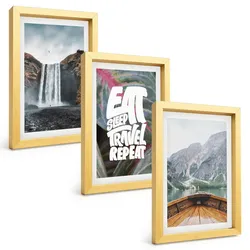 BILDER SET 3er Set - 20x30 cm Goldrahmen - Wasserfall Berge Natur Boot