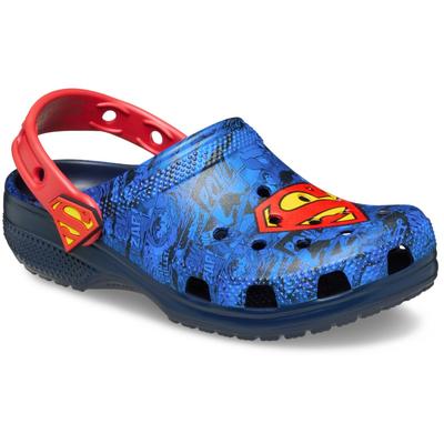 Clog CROCS "Kids' Superman Classic Clog", Mädchen, Gr. 38, Croslite™, blau (blau, rot), kontrastfarbene Details, Schuhe Clog, Hausschuh, Badeschuh mit coolem Superman Motiv