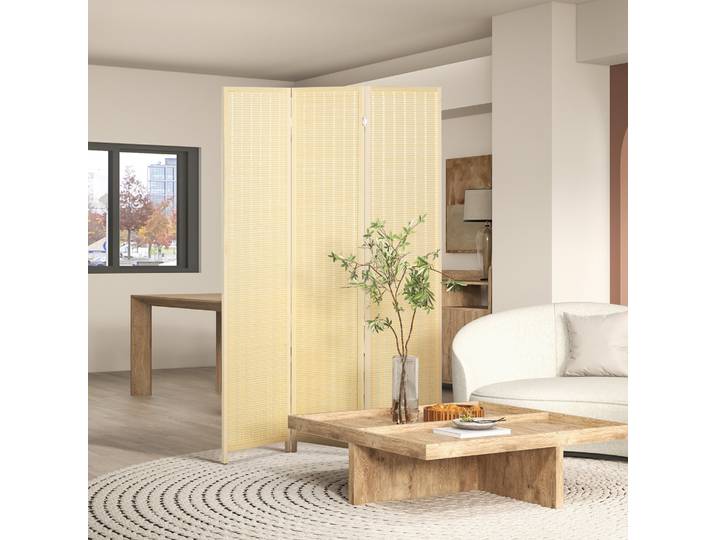HOMCOM Paravent Bois Pliable 3 Panneaux 135x180cm Naturel