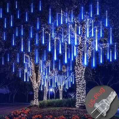 Uplift Essentials Solar Meteor Shower Rain Lights For Garden And Holiday Decoration 50 Cm (19.7 In) 8 tube us Plug blue