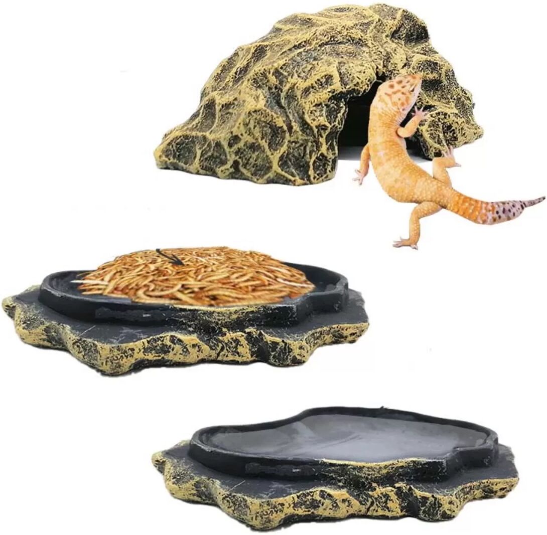 INF Harz Reptilien Felsenhöhle Versteck für Gecko, Eidechse, Schlange und Amphibien Gelb