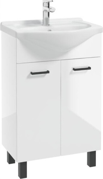 Deftrans Badkamerkast met wastafel, vrijstaand, wit glanzend, Breedte: 55 cm