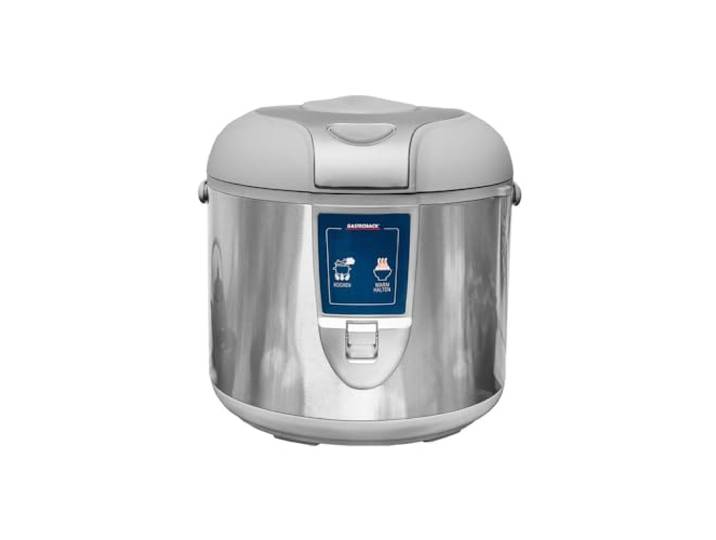 GASTROBACK Design Reiskocher mit Abschalt-und Warmhaltefunktion inkl. Antihaftbeschichtung - 3 Liter - 450 Watt Reis Kocher inklusive Dünsteinsatz, Reislöffel und Messbecher, Grau