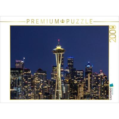 CALVENDO Puzzle Atemberaubende Panorama Skyline von Seattle zur blauen Stunde | 2000 Teile Lege-Größe 90x67cm Foto-Puzzle für glückliche Stunden