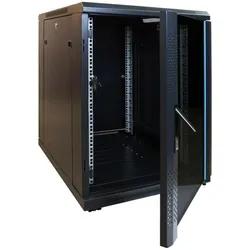 Dsit 15 HE, kleiner Serverschrank, mit Glastür (BxTxH) 600x600x860mm (15 HE, 19 Zoll Rack), Serverschrank, Schwarz