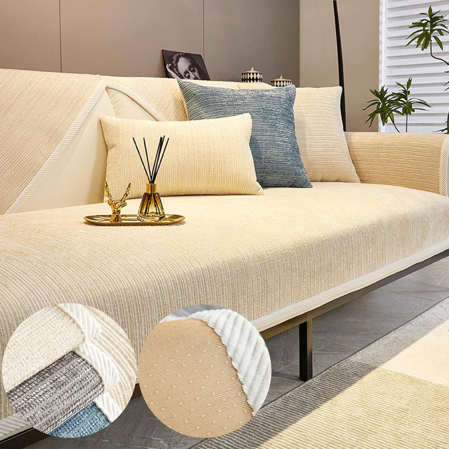 Luxe Chenille Bankovertrek met Strepen - Krasbestendige en Wasbare Zitbank Beschermer