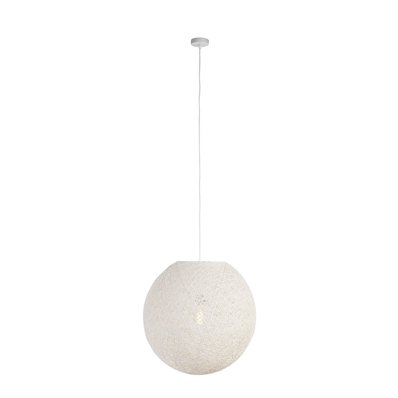 Qazqa Landelijke Hanglamp Wit Rattan - Diameter: 60 cm