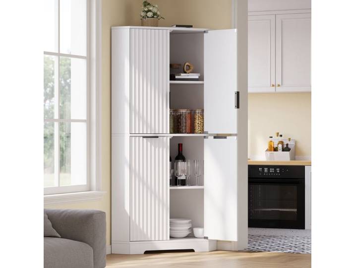 Zitty Armoire d'Angle 4 Portes Meuble de Rangement Cuisine avec Étagères Réglables Buffet Haut 60x60x172cm Bois MDF Blanc