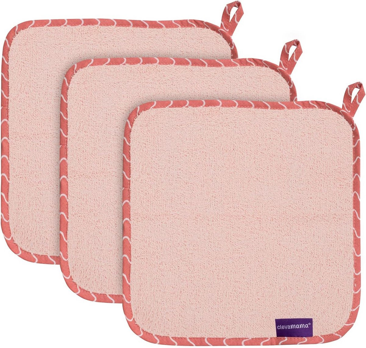 Set van 3 antibacteriële baby washandjes van zacht bamboe - Roze