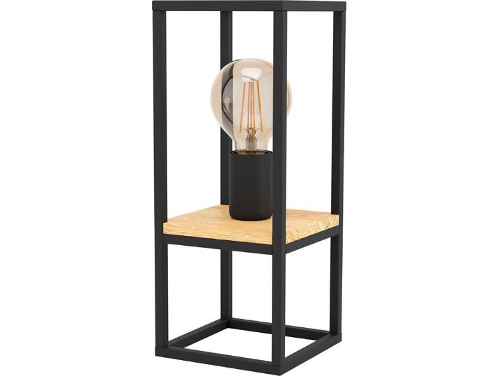 EGLO Lampe de table Libertad\, lampe de table\, lampe de chevet en métal noir et bois naturel\, lampe de salon\, lampe avec interrupteur\, douille E27