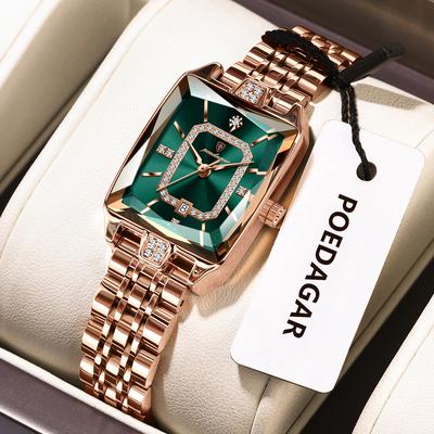 Inspire Daily Merch Premium Elegant Women's Watches Waterproof Ladies Wristwatch Stainless Steel Quartz Luxury Date Watch green