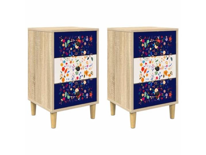 Heofavd 2er Set Nachttisch Sonoma-Eiche 36x33x60cm mit 6 Schubladen