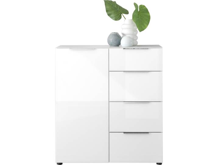 SANTORIN Kommode, Weiß, 4 Schubladen mit Softclose-Funktion, Melaminbeschichtung