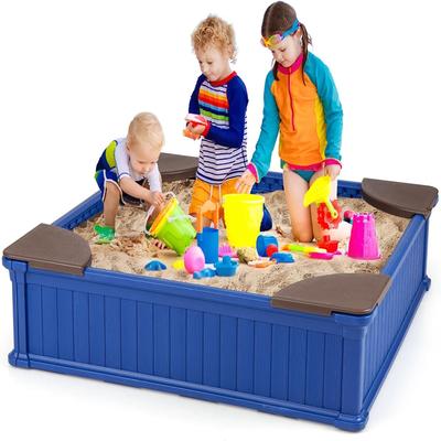 "12.5"" Kids Sandbox with Cover Large HDPE Pit w/ 4 Corner Seats"