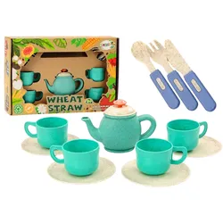Set aus Geschirr, Tassen, Tellern, Besteck, Teekanne, 22-teilig