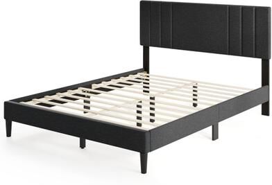 Costway Full/Queen/Twin Size Bed Frame with Vertical Channel Tufted Headboard and Wooden Slats-Queen Size