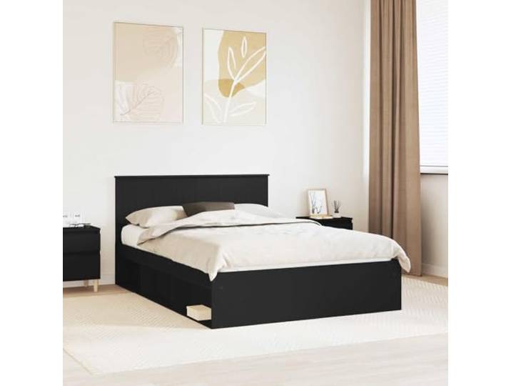 Massives Kiefernholz Bettgestell modern minimalistisch 135 x 190 cm Schwarz Bettrahmen Schwarz 135x190 Massives Kiefernholz Bettgestell mit Lattenrost Doppelbett Modern Stabil