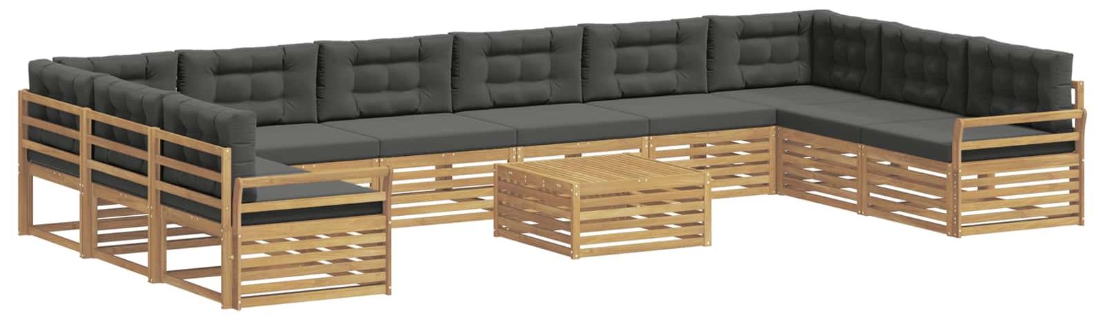 Modulare Garten Sofagarnitur, 10-Sitzer, 11-teilig, Akazienholz, wetterbeständig