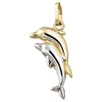 Kettenanhänger JOBO "Anhänger Delfine", gold (gelbgold 333), Schmuckanhänger, Damen, Gelbgold 333, Kettenanhänger, 333 Gold bicolor