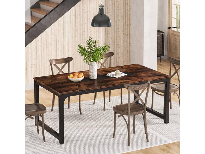 Tribesigns Table à manger grande 180 x 90 cm, table de cuisine industrielle pour 6-8 personnes, table à manger rectangulaire pour salle à manger
