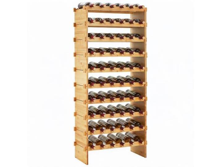 Baloveby Stapelbares Weinregal aus Bambus, freistehend & modular einfache Montage, wackelfrei für Küche/Bar/Keller/Schrank/Arbeitsplatte - 60 Flaschen - 10 Ebenen, 66×30×117 cm