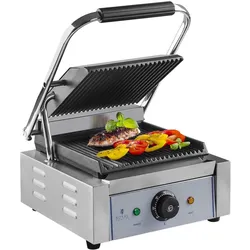 Royal Catering Kontaktgrill geriffelt 1800W Gastro Panini Toaster Elektro Grillplatte Edelstahl, Kontaktgrill, Silber