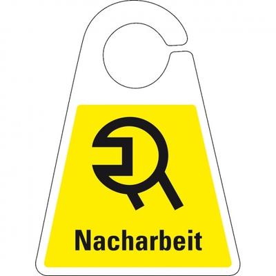 Qualitätsanhänger Nacharbeit, beidseitig bedruckt, gelb, Kunststoff, 120x165mm I 10 Stk