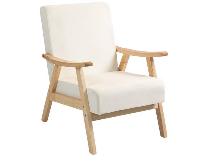 Homcom Sessel Wohnzimmer Nordisch Relaxsessel mit Armlehne, Sitzkissen Cremeweiß, Kunststoff, 65x83x80 cm, Wohnzimmer, Sessel