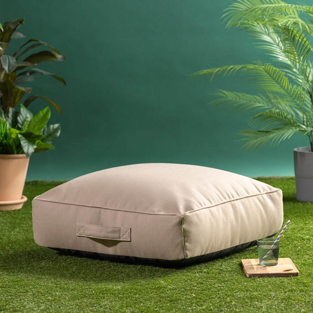 Icon Pouf coussin de sol extérieur en oléfine imperméable beige Beige 72x22x72cm