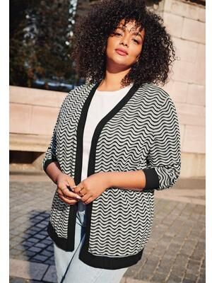 Plus Size Women's Poet Sleeve Open Cardigan Sweater by Avenue in Neutral Wave (Size 14)