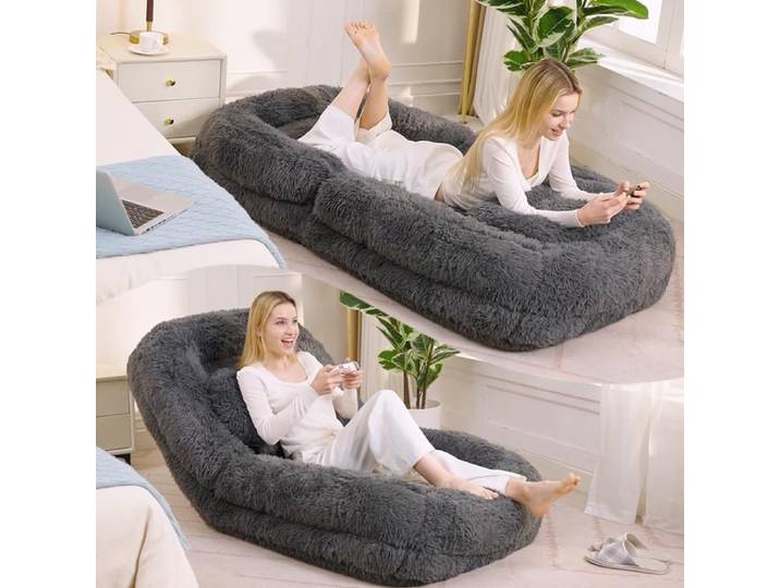 Lit pour humain et chien canapé relax fauteuil de jeu réglable en 5 positions idéal pour le salon Gris