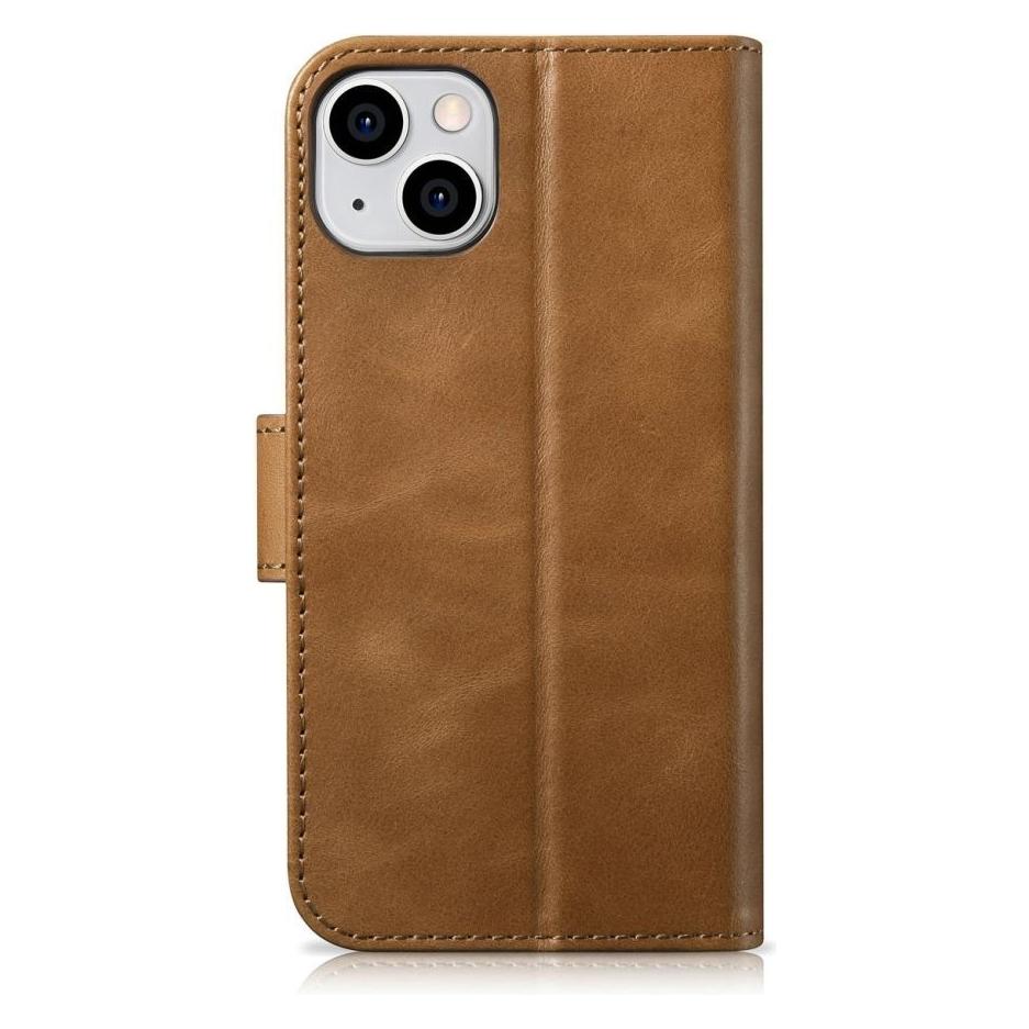 iCarer Oil Wax Wallet Case 2in1 Cover iPhone 14 Plus Anti-RFID Leather Flip Case Brown (WMI14220723- (Apple iPhone 14 Plus) (WMI14220723-TN)