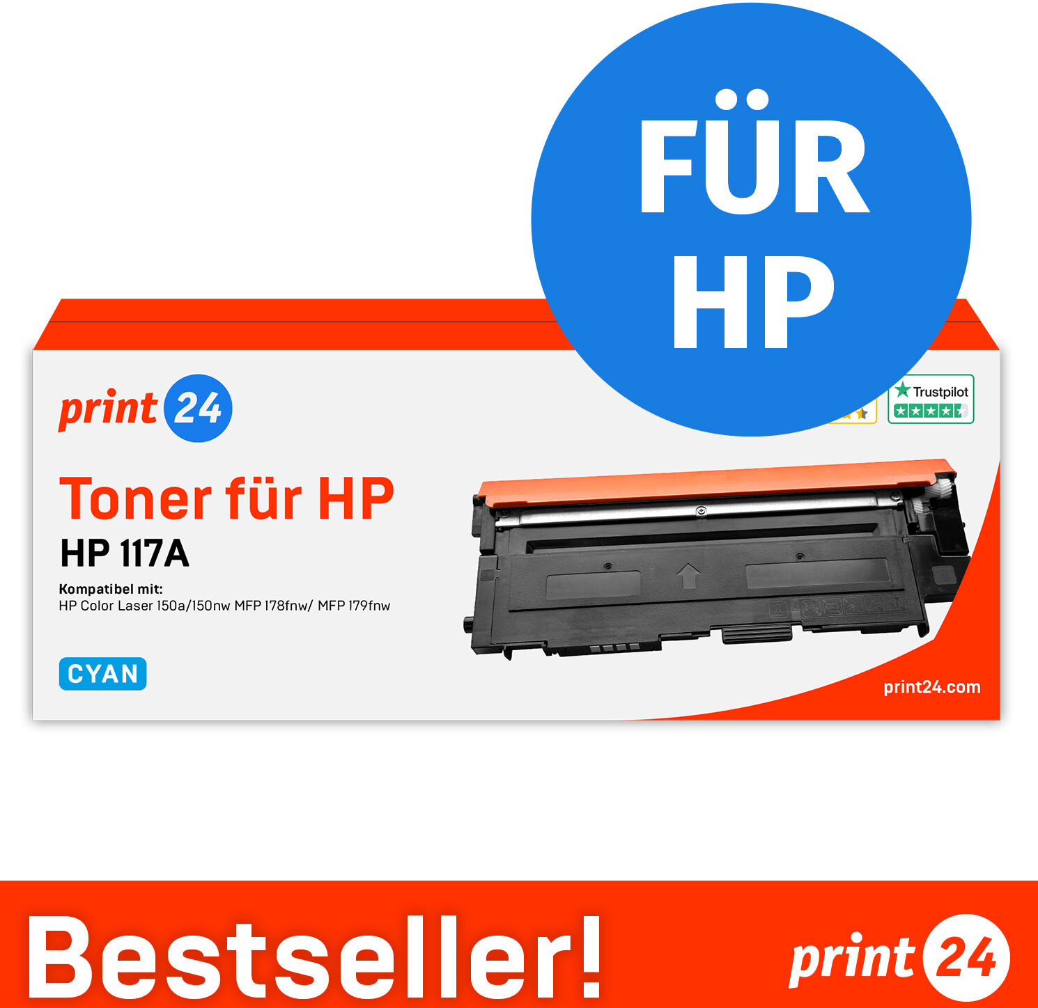 print24 Toner für HP 117A, Cyan, 1 Stück