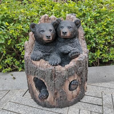 Hi-Line Gift Stump Cubs Duo: Playful Polyresin Black Bear Figurine Set