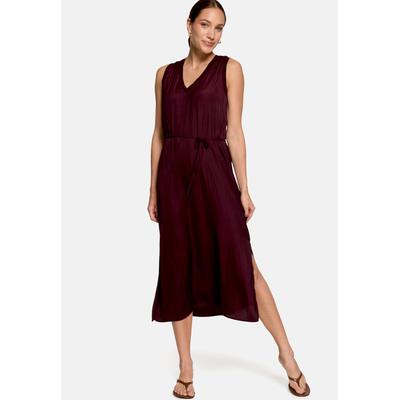 Etuikleid ZERO "Damen mit Rippbündchen", Damen, Gr. 36, Normalgrößen, Satin, braun (schwarz aubergine), Satin, Obermaterial: 100% Polyester, straight fit lang, V-Ausschnitt, Kleider Etuikleid, Bindegürtel