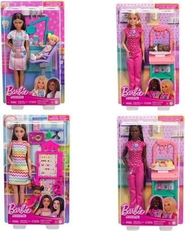 Barbie Tandarts Pop met baby pop, medisch meubilair en accessoires JCR74