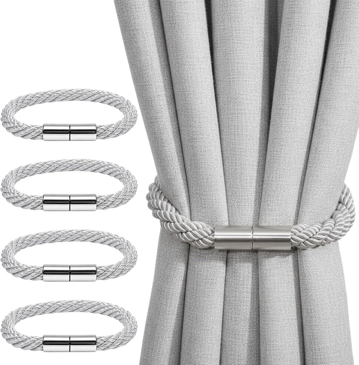 Magnetische Gordijnhouders - 4 stuks - Grijs