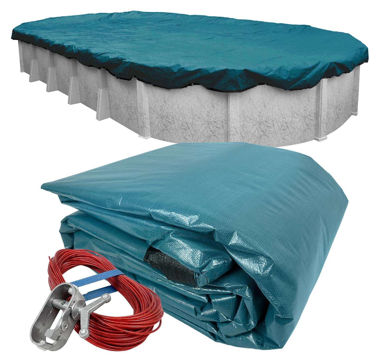 Winterabdeckung für Schwimmbecken, oval, 16 x 32 Fuß - grün-blau