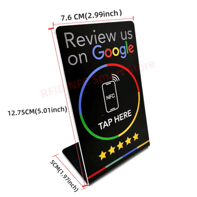 ReviewTap NFC Google Review Acrylic Stand And Card NTAG215 Waterproof black s